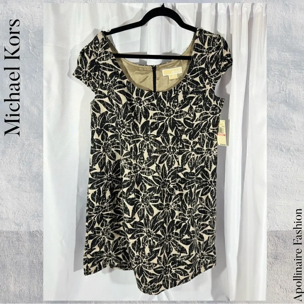 MICHAEL KORS LINEN FLORAL PRINT MINI DRESS SIZE 10 NWT BLACK GREY